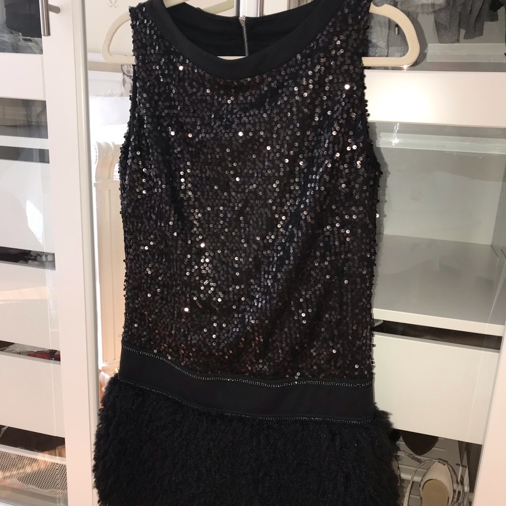 Anna F Black Sequin With Fluff Italian Dress